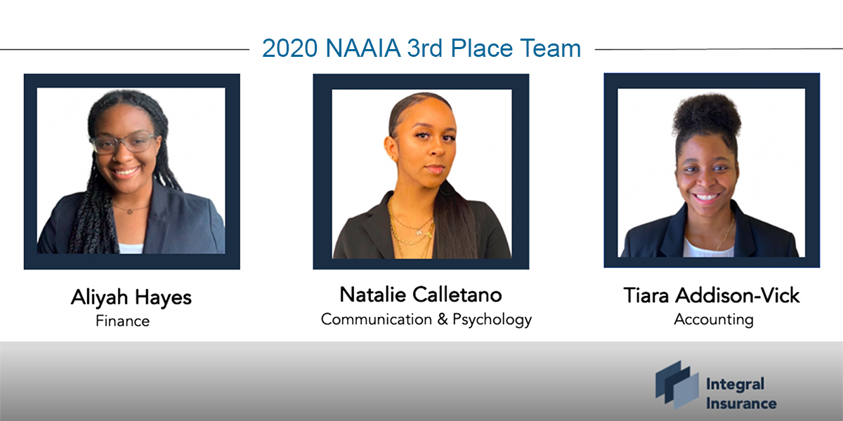 Three-woman UConn student team that captured third place in the National African American Insurance Association (NAAIA) National Talent Competition in 2020